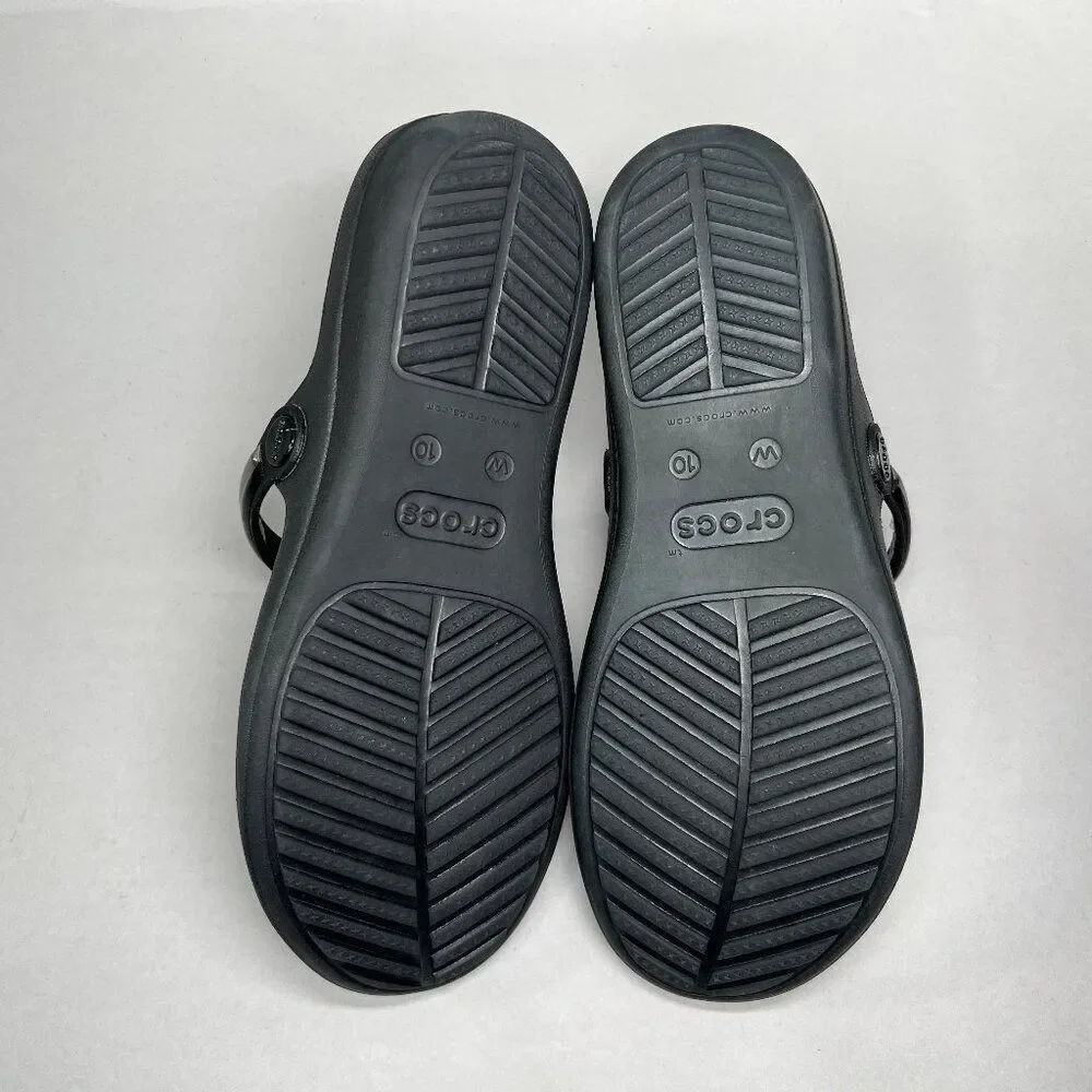 Crocs Sanrah Sandals Women's 10 Black Thong Flip‎ Flop Athletic Beach Slip On